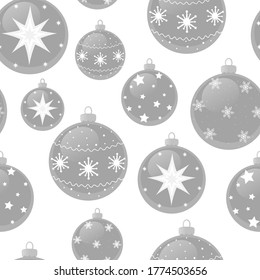 Seamless pattern Christmas decorations  gray balls white snowflakes on stars vector illustration	