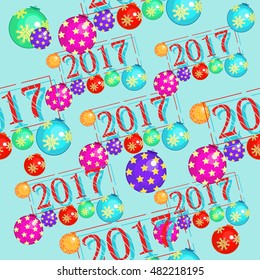 Seamless pattern with Christmas decorations on light blue background vector illustration