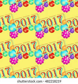seamless pattern with Christmas decorations on a yellow background vector illustration