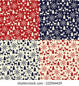 Seamless pattern with Christmas decorations. Set of cute winter backgrounds for winter holidays.
