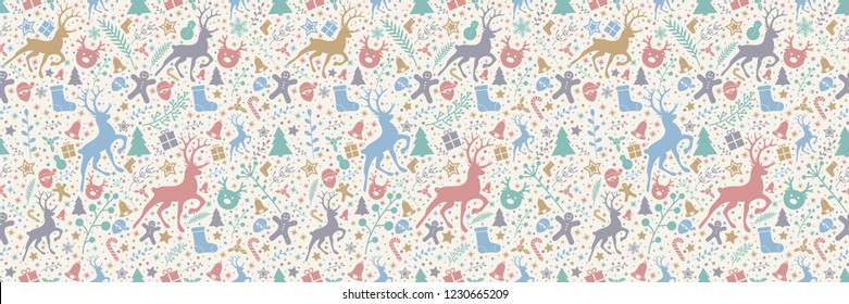 Seamless pattern with Christmas decorations. Vector.