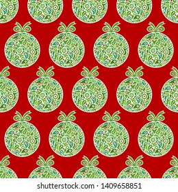 Seamless pattern with  Christmas decorations. Vector. Perfect for gift wrap and your design.