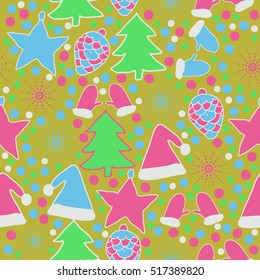 Seamless pattern of Christmas decorations,hand drawn .