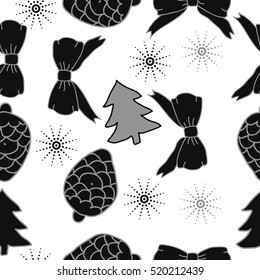 Seamless pattern of Christmas decorations,hand drawn.