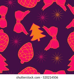 Seamless pattern of Christmas decorations,hand drawn.