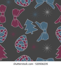 Seamless pattern of Christmas decorations,hand drawn. 