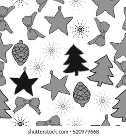 Seamless pattern of Christmas decorations,hand drawn. 