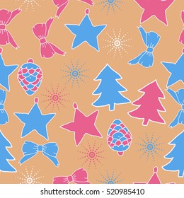 Seamless pattern of Christmas decorations,hand drawn. 
