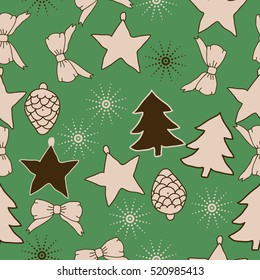Seamless pattern of Christmas decorations,hand drawn. 