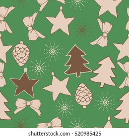Seamless pattern of Christmas decorations,hand drawn. 