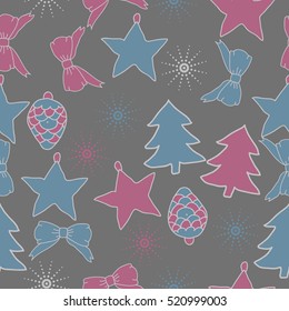Seamless pattern of Christmas decorations,hand drawn. 