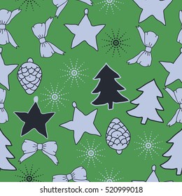 Seamless pattern of Christmas decorations,hand drawn. 