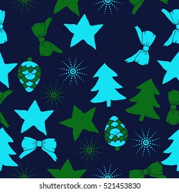Seamless pattern of Christmas decorations,hand drawn.