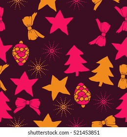 Seamless pattern of Christmas decorations,hand drawn.