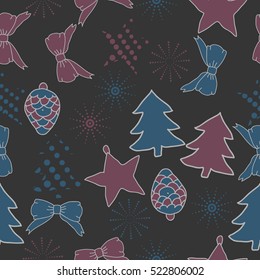 Seamless pattern of Christmas decorations,hand drawn.