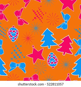Seamless pattern of Christmas decorations,hand drawn.