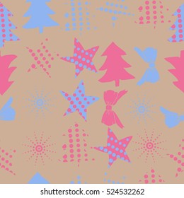 Seamless pattern of Christmas decorations,hand drawn.