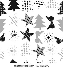 Seamless pattern of Christmas decorations,hand drawn.