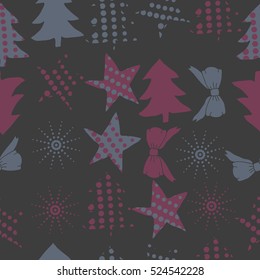 Seamless pattern of Christmas decorations,hand drawn.