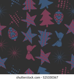 Seamless pattern of Christmas decorations,hand drawn.