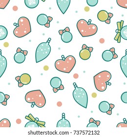 Seamless pattern of Christmas decorative balls, flat line style