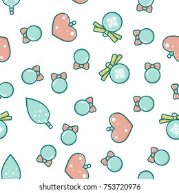 Seamless pattern of Christmas decorative balls, flat line style