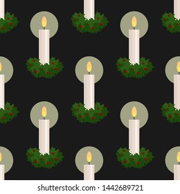 Seamless pattern of christmas decorative candles on black background