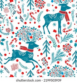 Seamless pattern Christmas deer. Vector illustration