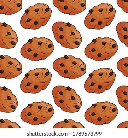 Seamless pattern with Christmas deserts on white background. New year. Oat cookies. Endless print. Vector illustration. EPS 10.