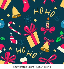 Seamless pattern with christmas design elements. Design element for poster,card, banner, sign, emblem. Vector illustration