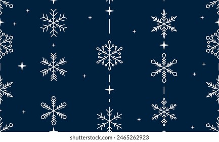Seamless pattern Christmas design with snowflake border vector illustration. Holiday background with falling snow for Christmas and New Year banners