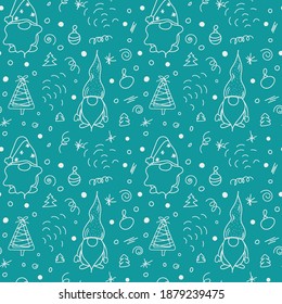 Seamless pattern with christmas doodle drawings on green background