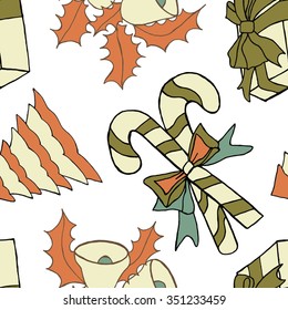 Seamless pattern with christmas doodles. Hand drown background for witner holiday. Can be used as a background tile for blog, ap, or wrapping paper.