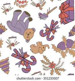 Seamless pattern with christmas doodles. Hand drown background for witner holiday. Can be used as a background tile for blog, ap, or wrapping paper.