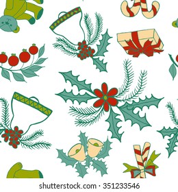 Seamless pattern with christmas doodles. Hand drown background for witner holiday. Can be used as a background tile for blog, ap, or wrapping paper.