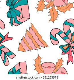 Seamless pattern with christmas doodles. Hand drown background for witner holiday. Can be used as a background tile for blog, ap, or wrapping paper.