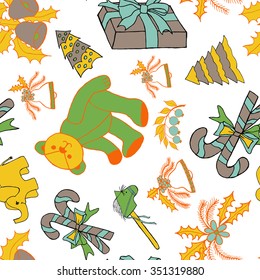 Seamless pattern with christmas doodles. Hand drown background for witner holiday. Can be used as a background tile for blog, ap, or wrapping paper.