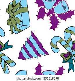 Seamless pattern with christmas doodles. Hand drown background for witner holiday. Can be used as a background tile for blog, ap, or wrapping paper.