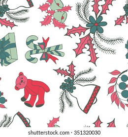 Seamless pattern with christmas doodles. Hand drown background for witner holiday. Can be used as a background tile for blog, ap, or wrapping paper.