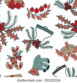 Seamless pattern with christmas doodles. Hand drown background for witner holiday. Can be used as a background tile for blog, ap, or wrapping paper.