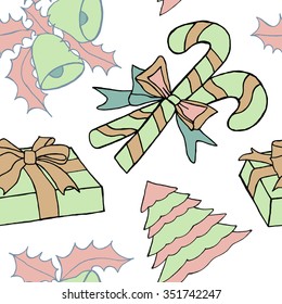 Seamless pattern with christmas doodles. Hand drown background for  holiday. Can be used as a background tile for blog, ap, or wrapping paper.
