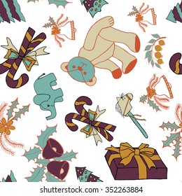 Seamless pattern with christmas doodles. Hand drown background for witner holiday. Can be used as a background tile for blog, ap, or wrapping paper.