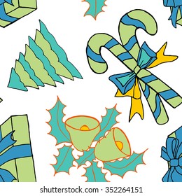 Seamless pattern with christmas doodles. Hand drown background for witner holiday. Can be used as a background tile for blog, ap, or wrapping paper.