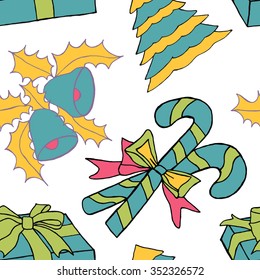 Seamless pattern with christmas doodles. Hand drown background for witner holiday. Can be used as a background tile for blog, ap, or wrapping paper.