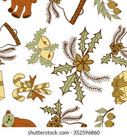 Seamless pattern with christmas doodles. Hand drown background for witner holiday. Can be used as a background tile for blog, ap, or wrapping paper.
