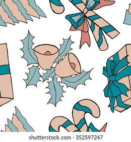 Seamless pattern with christmas doodles. Hand drown background for witner holiday. Can be used as a background tile for blog, ap, or wrapping paper.