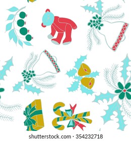 Seamless pattern with christmas doodles. Hand drown background for witner holiday. Can be used as a background tile for blog, ap, or wrapping paper.