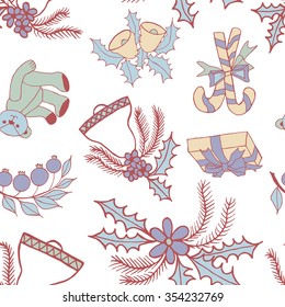 Seamless pattern with christmas doodles. Hand drown background for witner holiday. Can be used as a background tile for blog, ap, or wrapping paper.