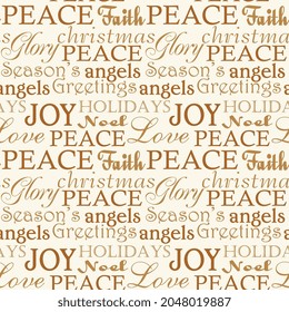 Seamless Pattern Of Christmas Elegant Text, Peace, Joy, Noel, Season's Greetings, Angel, Faith, Glory, And Love