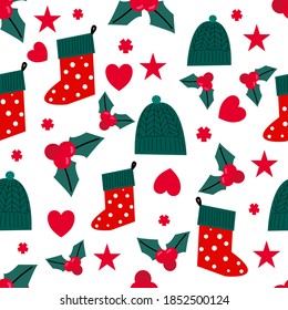 Seamless pattern of Christmas element on white background.